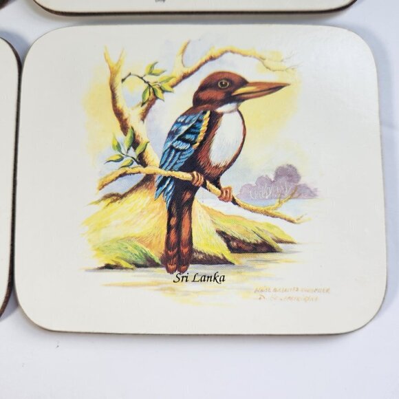 Chelsy Coasters Tropical Birds Sri Lanka Set of 6 W/ Box Acrylic Cork - Picture 4 of 10